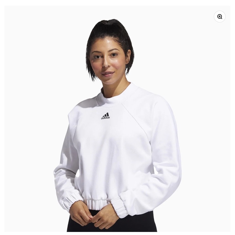 Adidas Women's Cropped Pullover Sweatshirt‎ White XL Logo Athleisure Minimalist